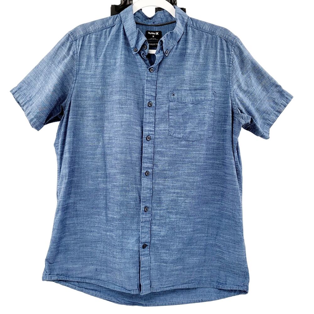 Hurley One and Only 2.0 Classic Fit Blue Casual Button Down Shirt Men's Size M